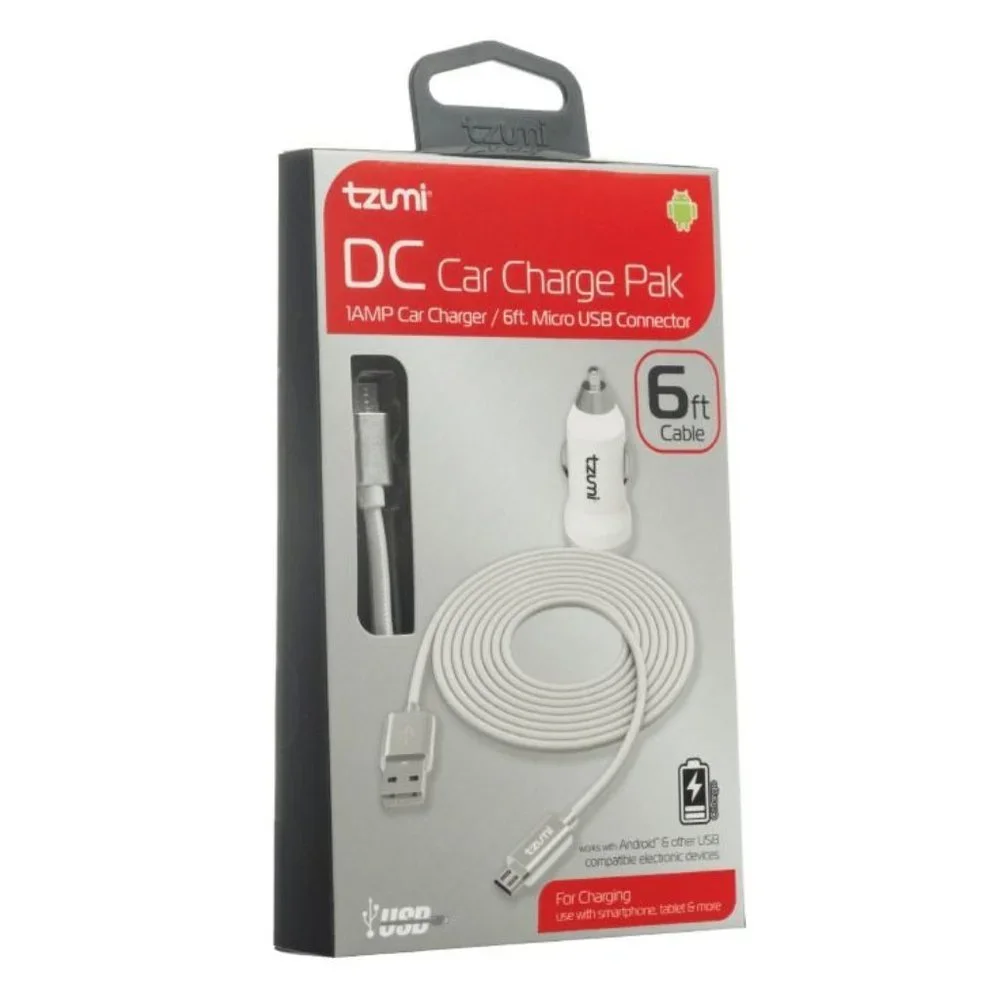 Tzumi 1 AMP Car Charger with 6ft Micro-USB Flat Cable